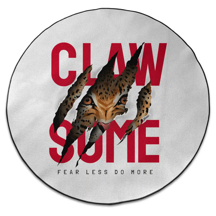 Claw some graphic round rug with Jet Black edge finish shown from above on white background