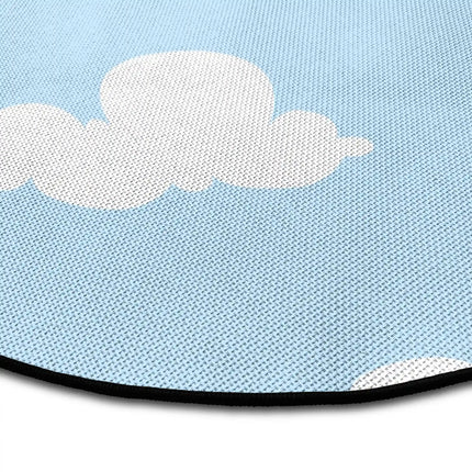 Close up of cloud nine round rug Jet Black edge showing woven polyester detail