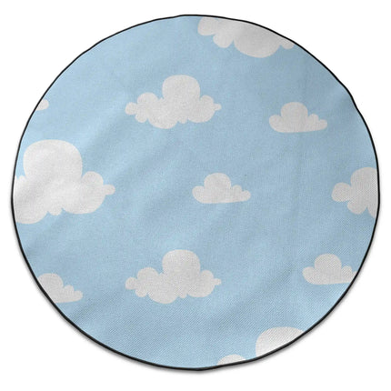 Cloud nine graphic round rug with Jet Black edge finish shown from above on white background