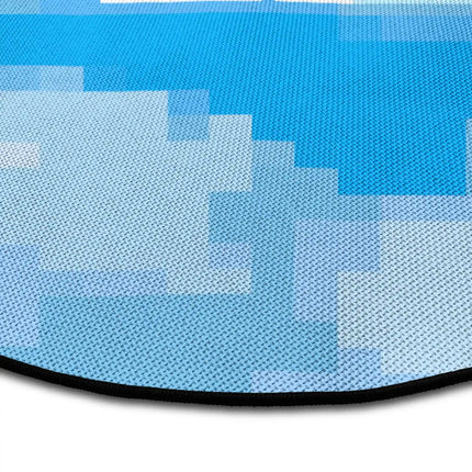 Close up of level up round rug Jet Black edge showing woven polyester detail