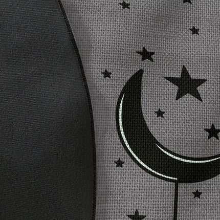 Close up of woven polyester material on lost in orbit graphic round rug with Jet Black edge showing astronaut artwork and print texture