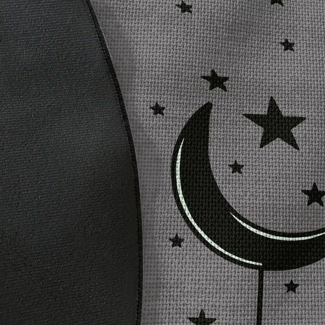 Close up of woven polyester material on lost in orbit graphic round rug with Jet Black edge showing astronaut artwork and print texture