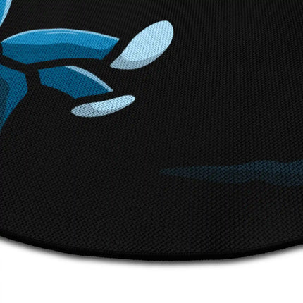 Close up of midnight drifter round rug Jet Black edge showing woven polyester detail