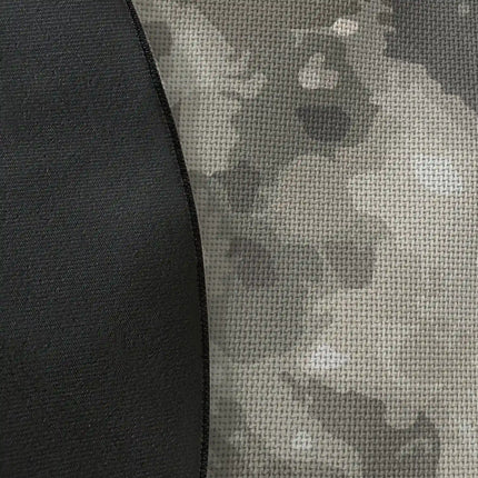 Close up of woven polyester material on midnight moon graphic round rug with Jet Black edge finish showing detailed lunar crater print texture