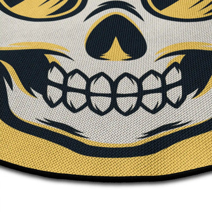 Close up of only good vibes round rug Jet Black edge showing woven polyester detail