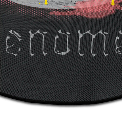 Close up of phenomena round rug Jet Black edge showing woven polyester detail