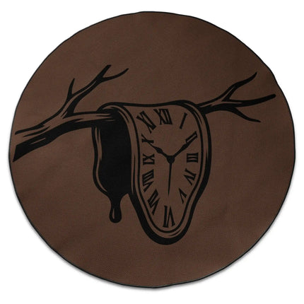 Time Collapse graphic round rug with Jet Black edge finish shown from above on white background