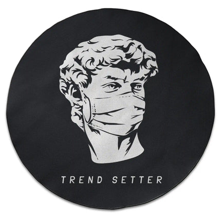 Trend setter graphic round rug with Jet Black edge finish shown from above on white background