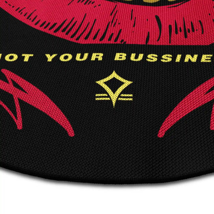 Close up of Unreal Not Your Business round rug Jet Black edge showing woven polyester detail